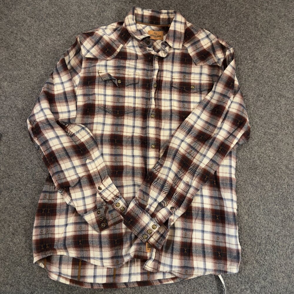 RedHead Ranch Country Snap Burgundy Flannel Size Large EUC